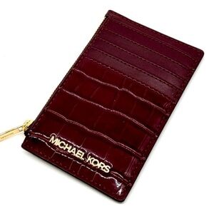 Michael Kors Medium Logo Card Case Wallet Ox Blood Multi